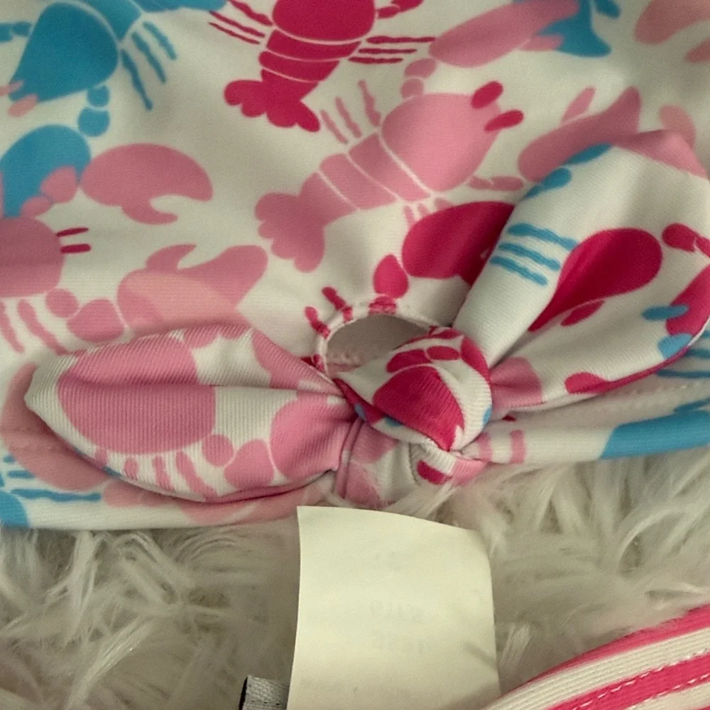 Flap Happy Girls Pink Blue Crab Print Two-Piece Swimsuit